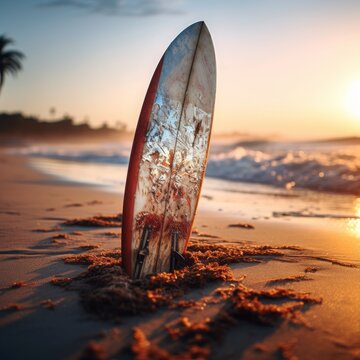 surfboard, beach, vacation, sundowner, exciting sports photography
