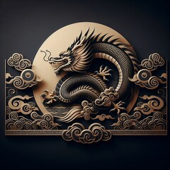 Dragon Year Banner with a dragon on a dark background with copy space. Symbol of Chinese new year 2024 created with generative ai