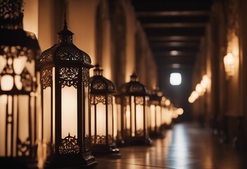 Lanterns Lighting the Way in Ornate Corridor or Hall