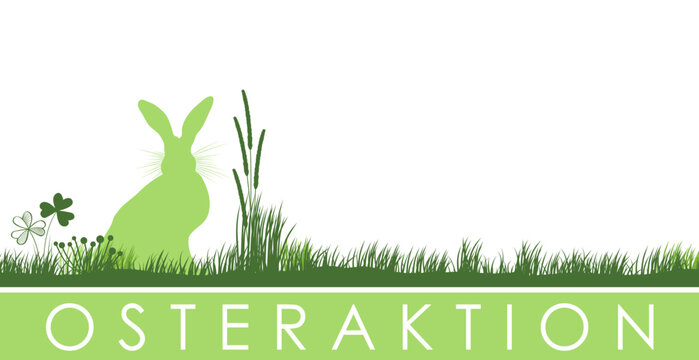 Osteraktion, Hintergrund Banner für Marketing und Werbung für Aktion zu Ostern mit Hase im Gras, Vektor Illustration, 