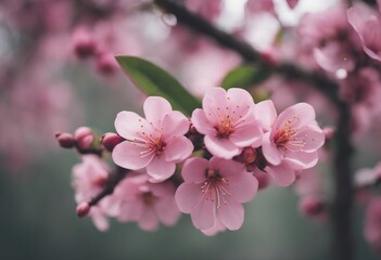 Pink peach blossom in spring