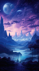 Naklejka premium Fantastic alien landscape, space wallpapers for phone, case design