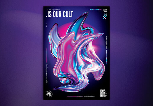 Abstract Holographic 3D Form Poster Layout Concept