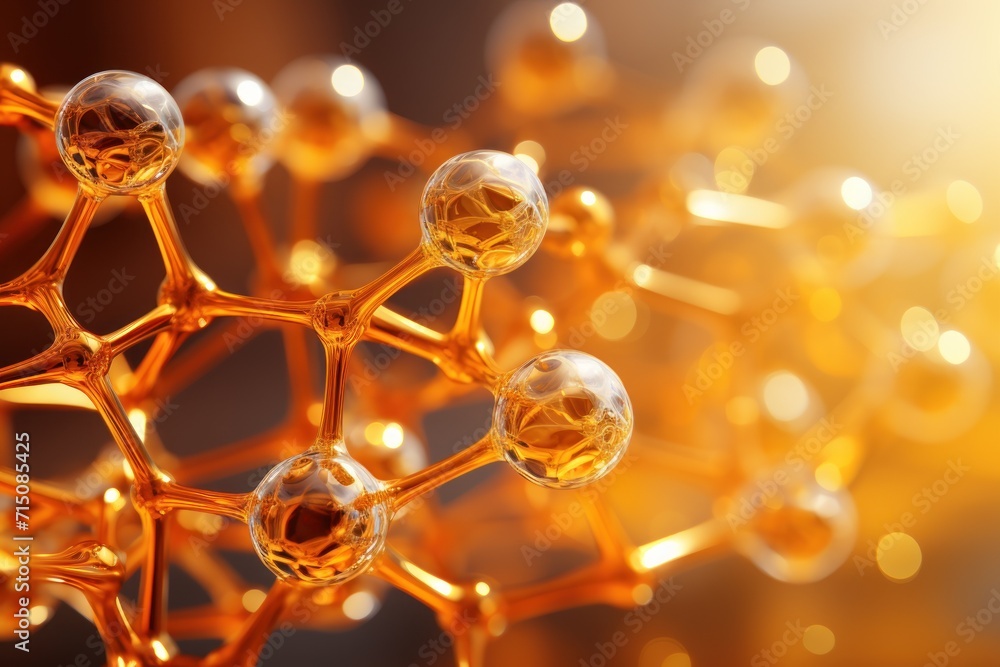 Poster a close up of a structure made up of spheres and a number of spheres on one side of the structure an