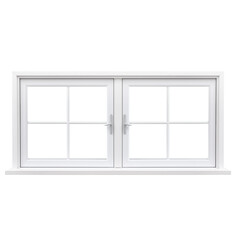 House contruction element isolated on white. The window is cut out on a transparent background. A window divided into 8 parts with handles for opening is suitable for a design element.