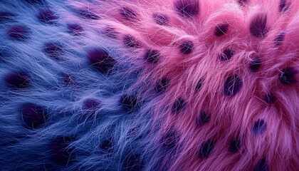 Obraz premium Gently waving turquoise and purple plush spots monster fake fur texture ,generative ai.