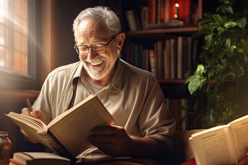 A old man reading a book