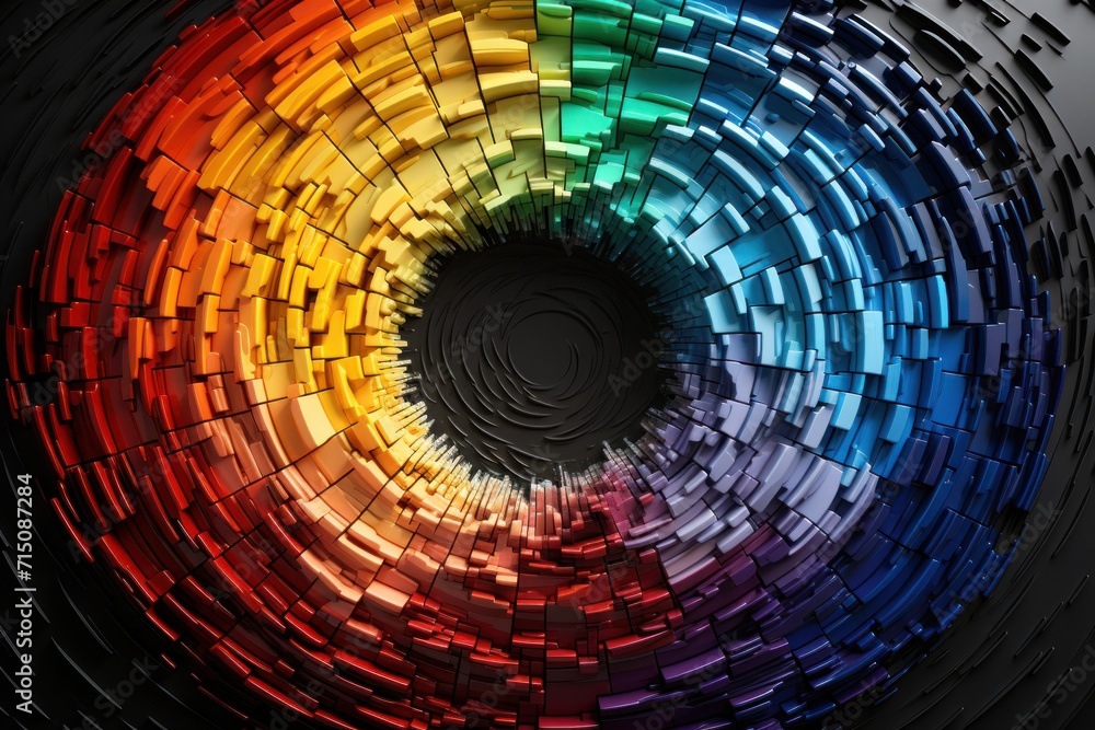 Aufkleber a multicolored circle is shown in the middle of a black background with the colors of the rainbow in