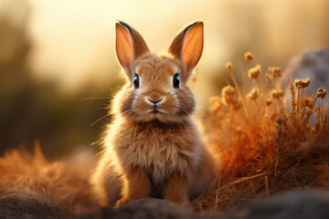 Cute rabbit in grass outdoors