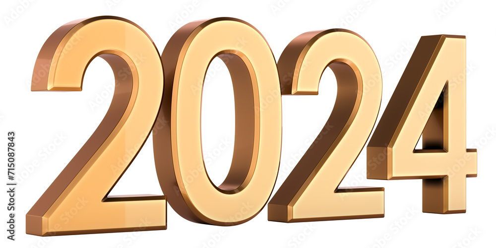 Poster golden 2024, 3d rendering isolated on transparent background