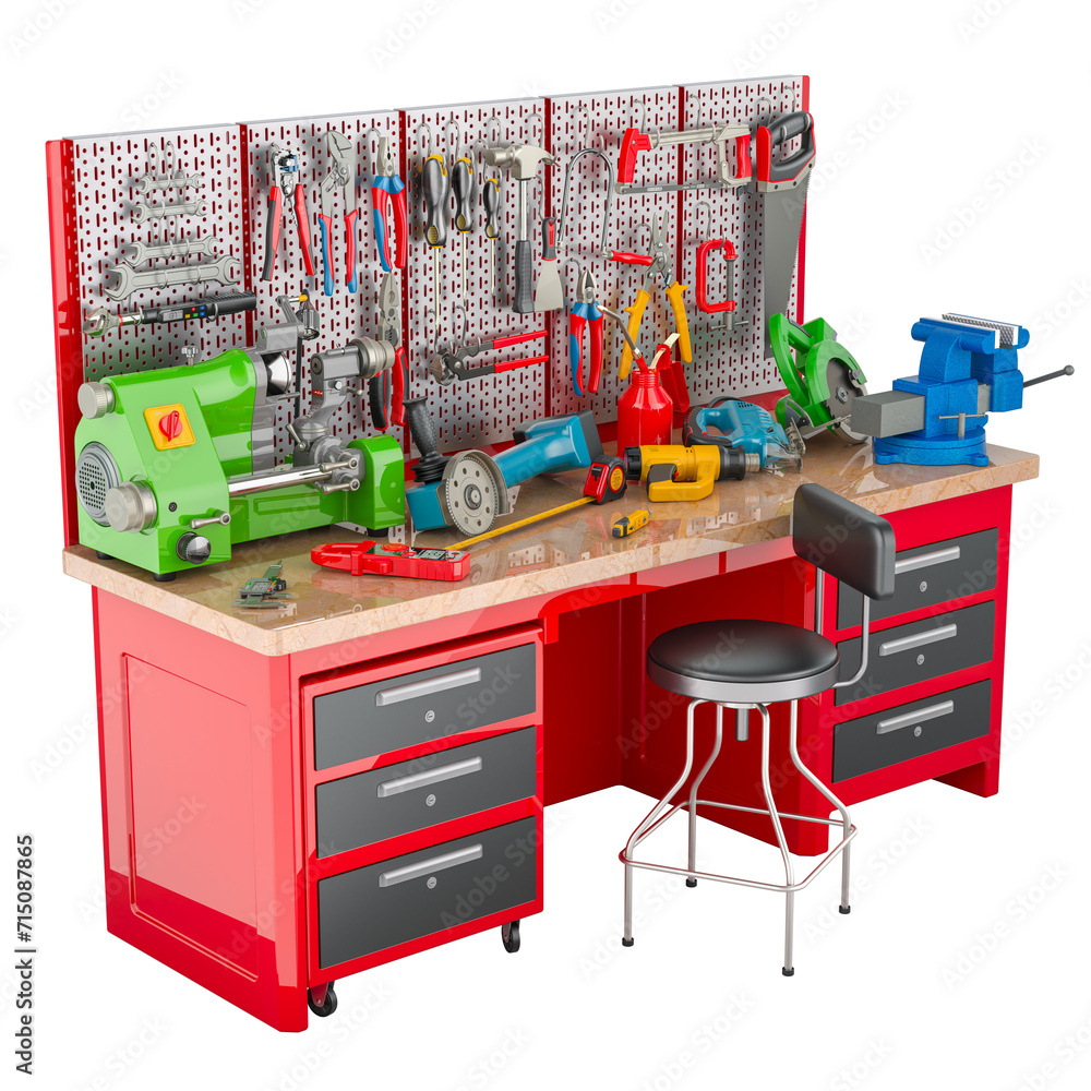 Poster maintenance work table, maintenance work bench table, 3d rendering isolated on transparent backgroun