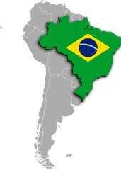 BRAZIL MAP 3D ISOMETRIC WITH SOUTH AMERICA MAP