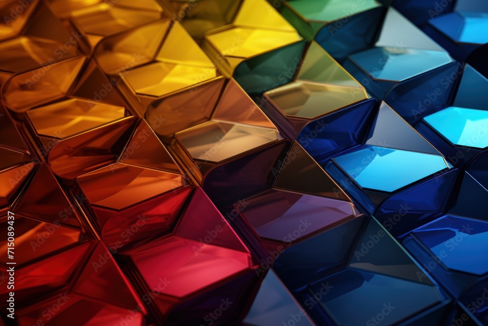 Aufkleber a group of multicolored cubes sitting next to each other in front of a black background with a red, 