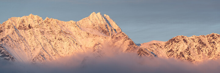 The Remarkables mountain in Queenstown New Zealand at sunset 
