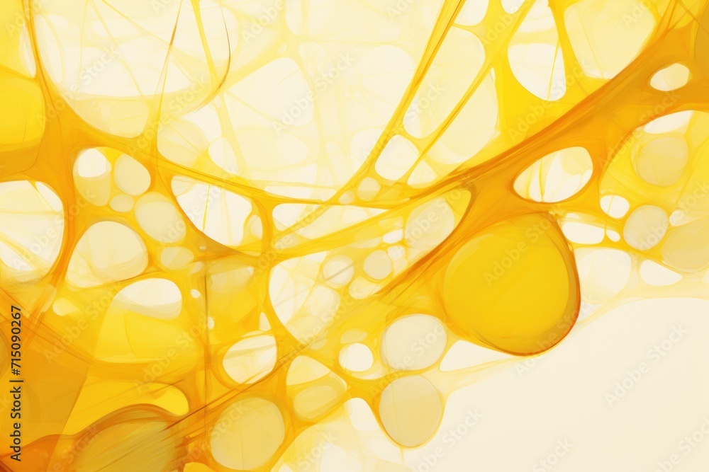 Poster an abstract painting of yellow and white circles on a light yellow background with a white space in 