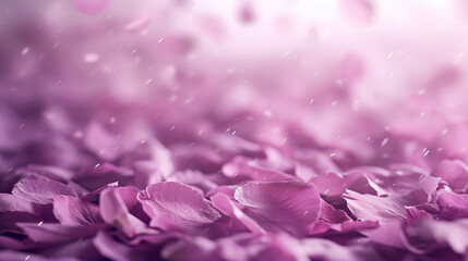 Fototapeta premium A gentle rain of purple lilac petals, evoking a sense of romance, falling flower petals, Valentine's Day, dynamic and dramatic compositions, with copy space