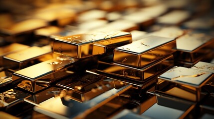  a pile of shiny gold bars sitting on top of a pile of other shiny gold bars on top of each other.