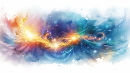 Bright illustration of cosmic energy surge with dynamic interplay of electric blues and fiery reds. Magnetic storm in outer space. Concepts of cosmos, energy, abstract, fantasy background