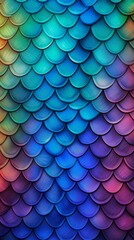 Colorful fish scale textured background with iridescent hues. Concepts of fantasy textures, iridescence, vibrant gradients, mermaid tail, rainbow backdrop. Vertical format