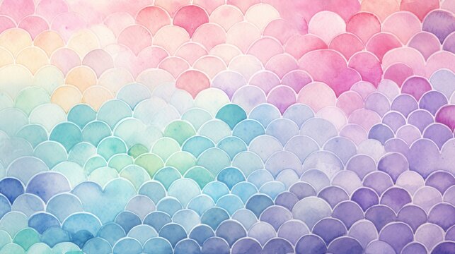 Watercolor fish scale textured background with pastel colorful iridescent hues. Lizard, fish, snake, reptile skin. Concepts of fantasy textures, iridescence, mermaid tail, rainbow backdrop