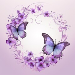 Beautiful floral frame with purple flowers and butterflies. Vector illustration.AI.