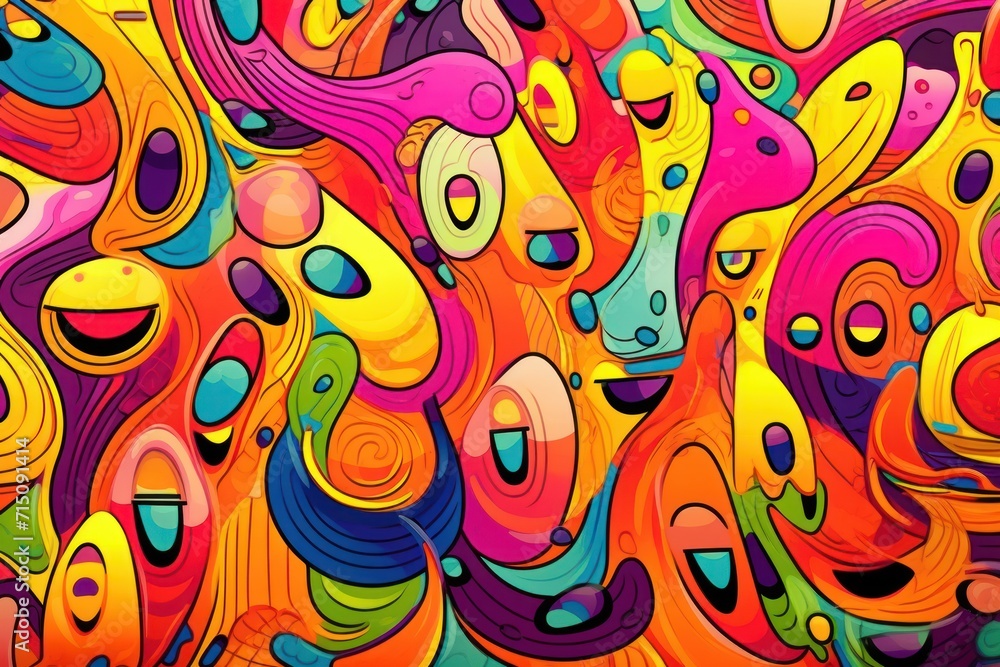 Poster a colorful abstract painting with lots of different colors and shapes on a white background with a b