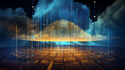 Fototapeta na wymiar Illuminated Cloudscape: The Convergence of Data and Design
