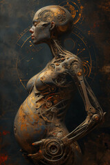 ancient futuristic Artificial intelligence humanoid pregnant