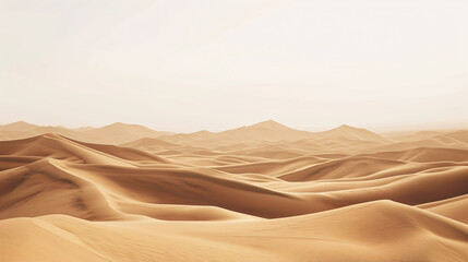 Fototapeta na wymiar Golden Desert Dunes at Sunset. Warm Light Casting Shadows over Sand Patterns 