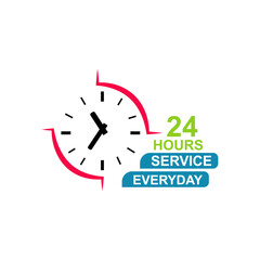 24 hours service everyday with clock label vector
