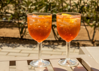 Aperol sprits cocktails on the beach