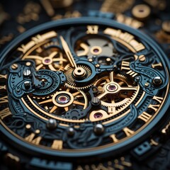  a close up of a watch face with a lot of gears in the middle of the face and a lot of gears in the middle of the face.