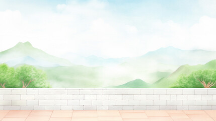 Panoramic view of Great Wall stretching across mountains cartoon drawing, AI Generated