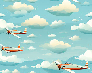 pattern with airplane and clouds