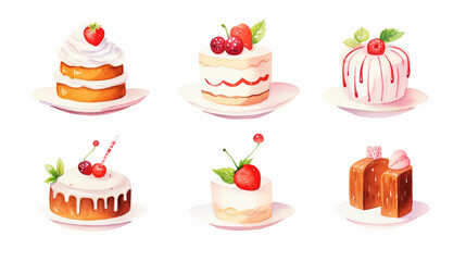Cakes and spices, Cartoon drawing, Water color style, AI Generated
