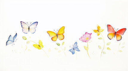 Fototapeta premium Butterflies, Cartoon drawing, Water color style, AI Generated