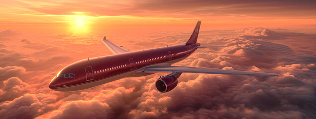 Air travel. Beautiful sunset.