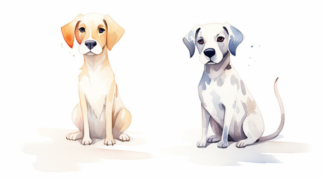 Dogs, Cartoon drawing, Water color style, AI Generated