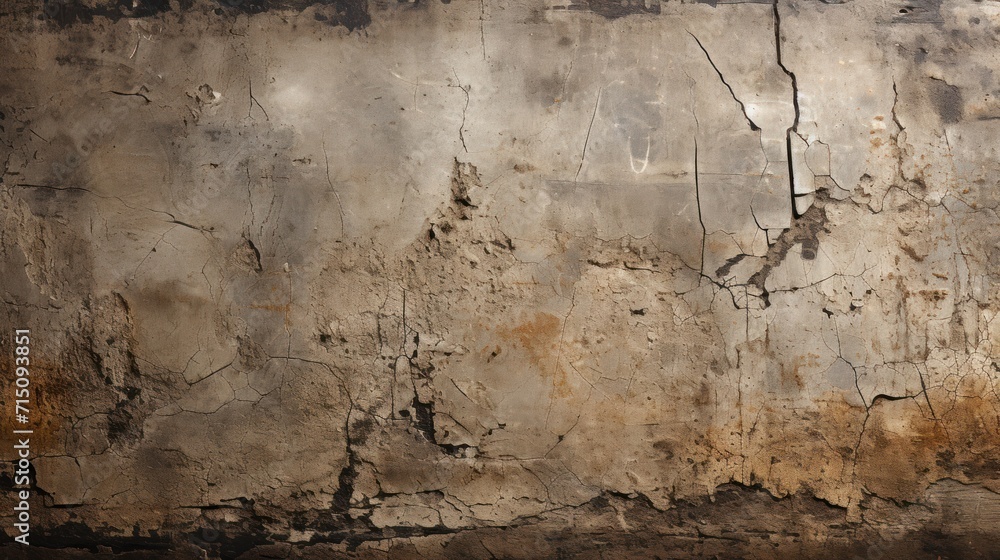 Poster a wall with peeling paint on it and a clock on the side of the wall with a clock on the side of the 