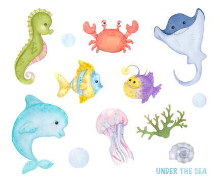 Set of cartoon sea animals