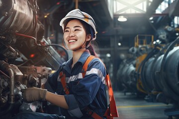 Happy China woman worker in factory