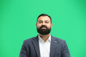 Man, close-up, on a green background