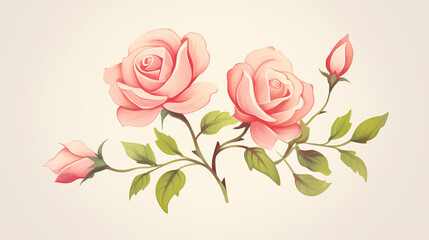 Roses and fruit and pastries, Cartoon drawing, Water color style, AI Generated