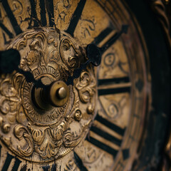 A detailed close-up of the hands and numbers on an antique clock