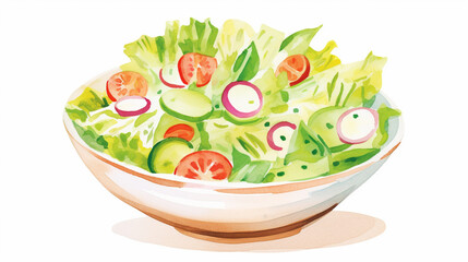 Salads, Cartoon drawing, Water color style, AI Generated