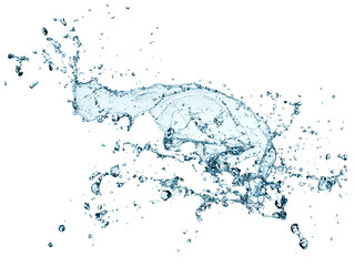 Blue water splash with drops on white background - 715095259