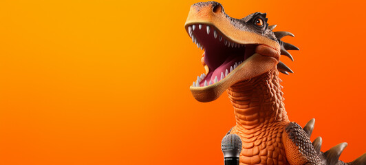 A dragon on an orange background sings into a microphone, generative AI