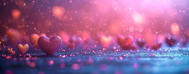 Valentine's day background with hearts and bokeh lights - obrazy, fototapety, plakaty
