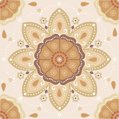 Fototapeta na wymiar Oriental folk style mandala card template. Retro Talavera tile. Pastel colors seamless pattern