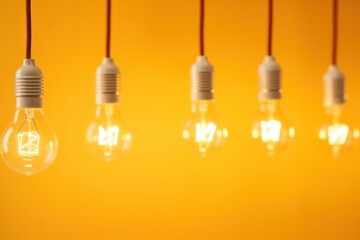  a row of light bulbs hanging from a line of lightbulbs on a yellow background with a diamond in the middle.